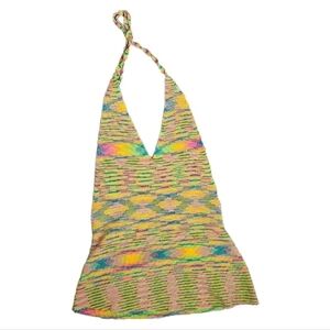 90s Y2K knit multicolor halter backless tank top xs